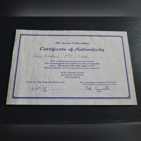 BARRY SANDERS 1990 AUTOGRAPHED ALL - PRO CARD - Picture 9 of 10